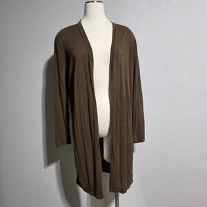 J JILL WEAREVER OPEN FRONT LONG LINE CHOCOLATE BROWN CARDIGAN SZ L